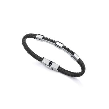 PULSERA VICEROY HOMBRE ACERO IP NEGRO Y PIEL NEGRO