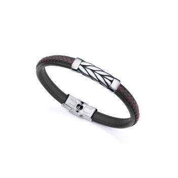 PULSERA VICEROY ACERO Y PIEL NEGRA MARRON HOMBRE