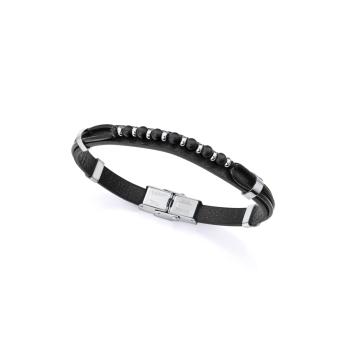 PULSERA VICEROY ACERO Y PIEL NEGRA HOMBRE
