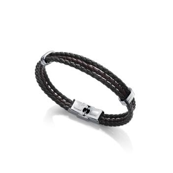 PULSERA VICEROY HOMBRE ACERO Y PIEL MARRON