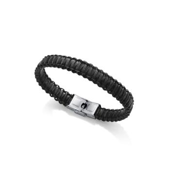 PULSERA VICEROY HOMBRE ACERO Y PIEL TRENZADA NEGRA
