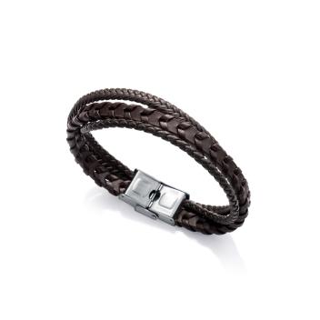 PULSERA VICEROY HOMBRE ACERO Y PIEL MARRON