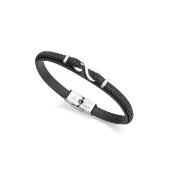 PULSERA VICEROY ACERO Y PIEL NEGRA HOMBRE