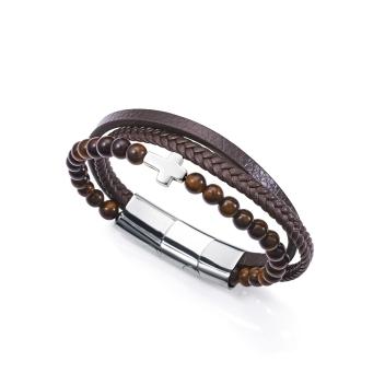 PULSERA VICEROY HOMBRE ACERO Y PIEL MARRON