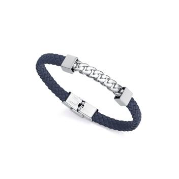 PULSERA VICEROY ACERO HOMBRE CADENA Y PIEL AZUL