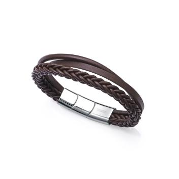PULSERA VICEROY HOMBRE ACERO Y PIEL MARRON