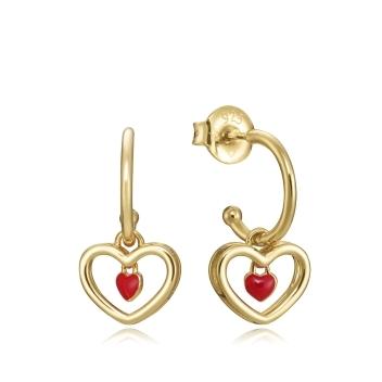PENDIENTES VICEROY PLATA DE LEY ARO MUJER DORADO CORAZON ESMALTE ROJO