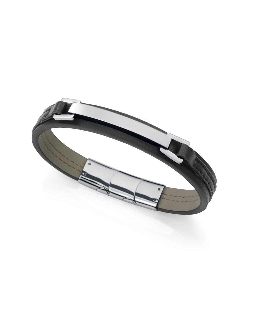 PULSERA VICEROY ACERO HOMBRE Y PIEL NEGRA