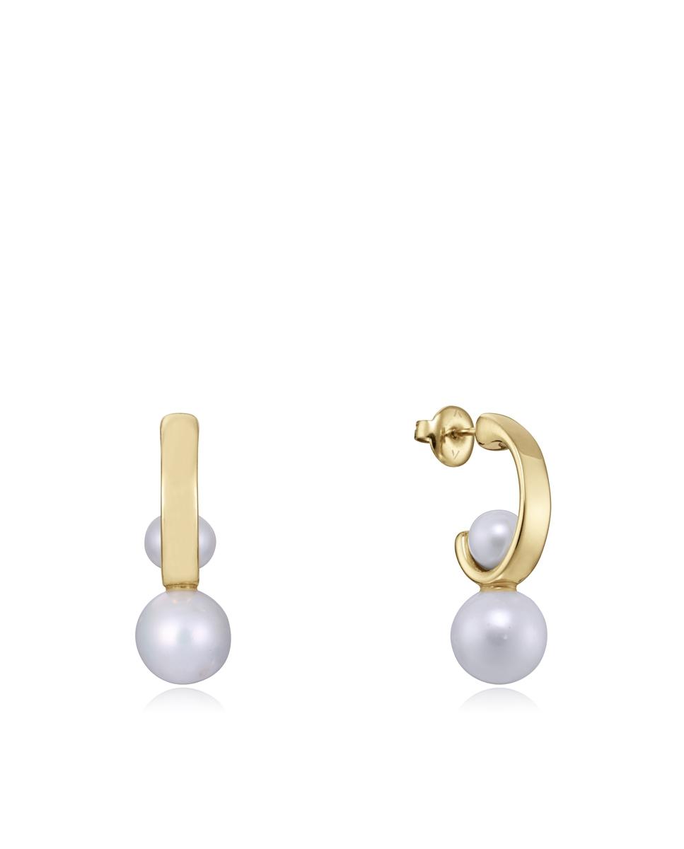 PENDIENTES VICEROY MUJER ACERO DORADO ARO DOBLE PERLA NATURAL