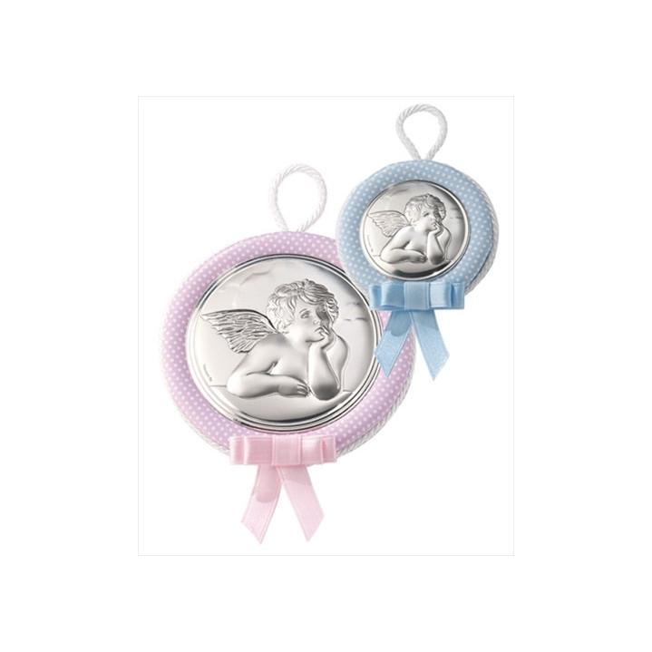 MEDALLON CUNA PLATA BILAMINADA ANGEL ROSA 6,5CM