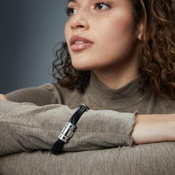 PULSERA VICEROY ACERO MUJER PIEL NEGRO APLIQUE CIRCONITAS